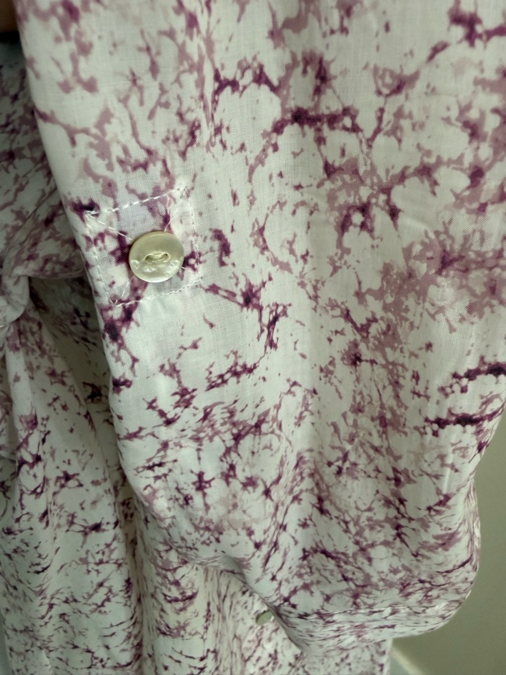 Foxcroft Lyocell Button Front Blouse Pink Marble Print Size 8 - Picture 8 of 14